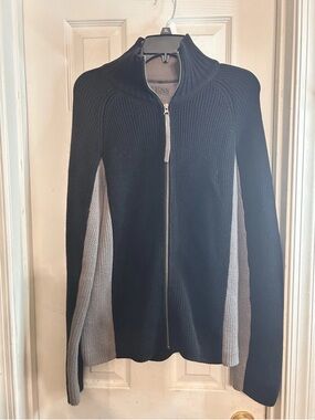 GUESS MEN'S FULL ZIP THICK SWEATER BLACK/GRAY EUC - SIZE MEDIUM M - 100% COTTON